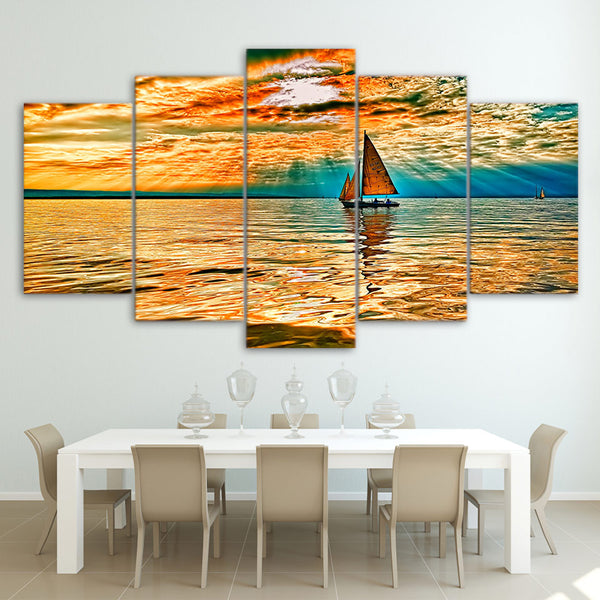 Limited Edition 5 Piece Sun Rays Sailboat Canvas
