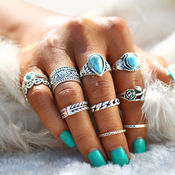 Bohemian Blue Stone Ring Set