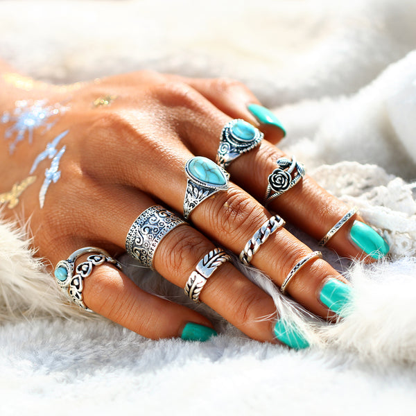 Bohemian Blue Stone Ring Set