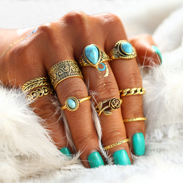 Bohemian Blue Stone Ring Set