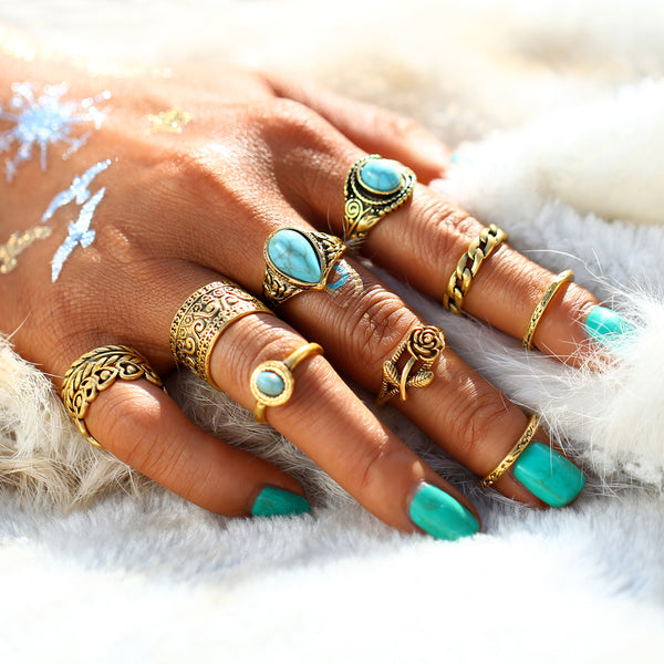 Bohemian Blue Stone Ring Set