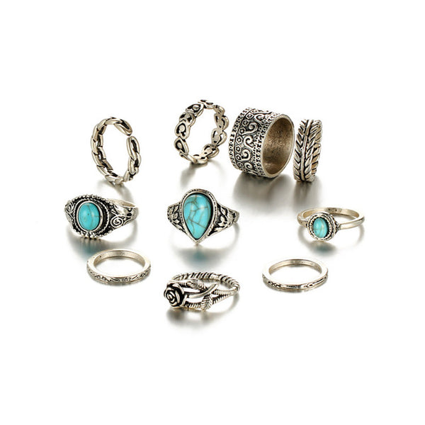 Bohemian Blue Stone Ring Set