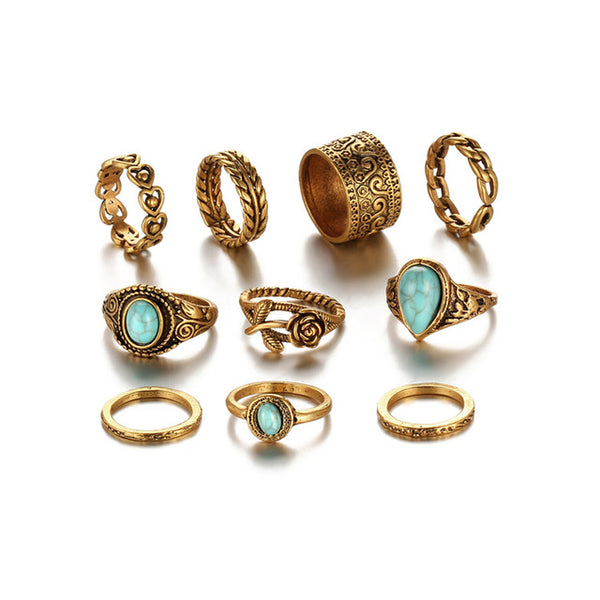 Bohemian Blue Stone Ring Set