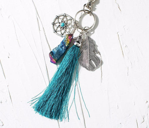 Boho style Natural Stone Tassel Keychain