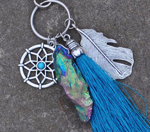 Boho style Natural Stone Tassel Keychain