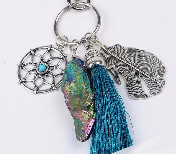 Boho style Natural Stone Tassel Keychain