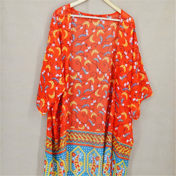 Bohemian Ethnic Chiffon Print Beach Cover Up