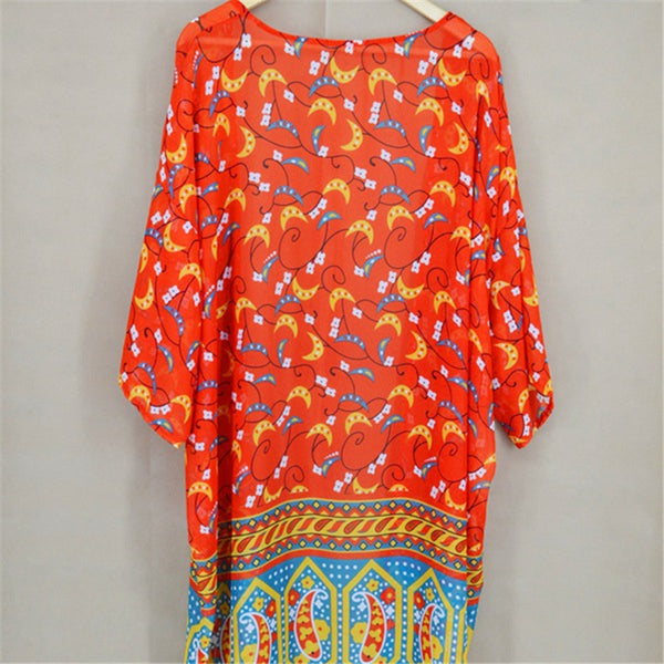 Bohemian Ethnic Chiffon Print Beach Cover Up