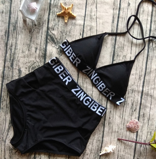 Letter Bandage Bikini Set Padded Swimsuit