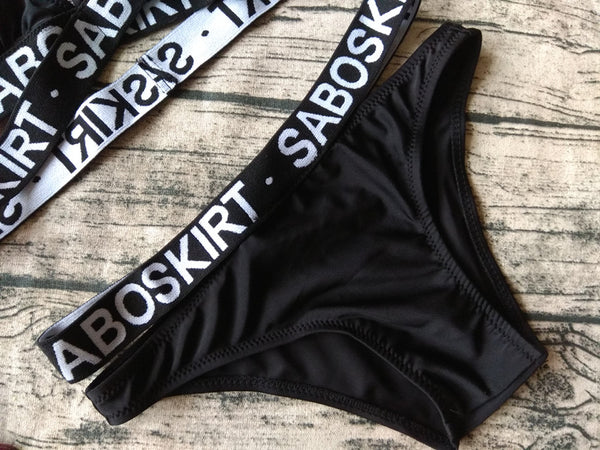 Letter Bandage Bikini Set Padded Swimsuit