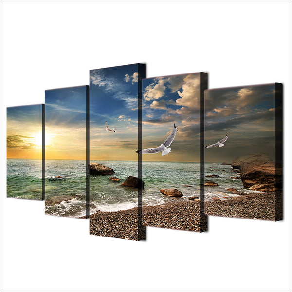Limited Edition 5 Piece Sunset Seagull Canvas