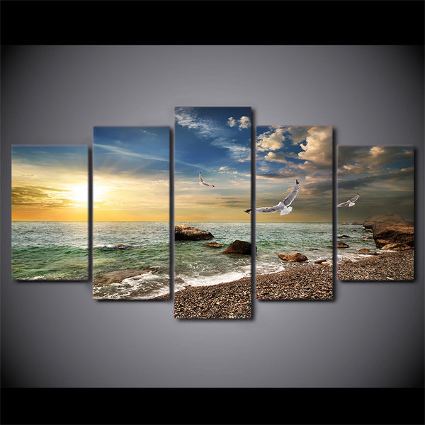 Limited Edition 5 Piece Sunset Seagull Canvas