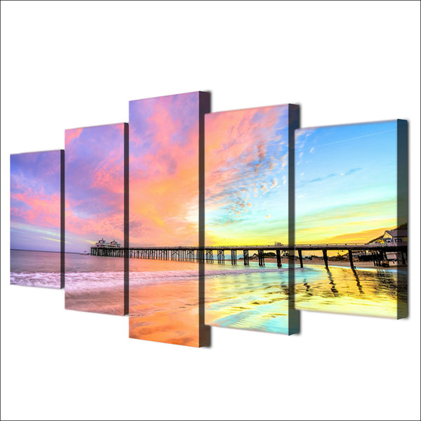 Limited Edition 5 Piece Colorful Sunset Bridge Canvas