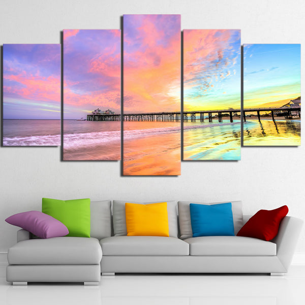 Limited Edition 5 Piece Colorful Sunset Bridge Canvas