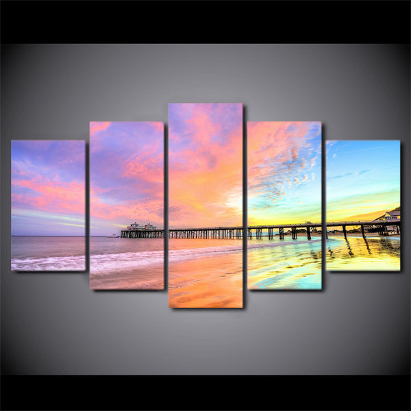 Limited Edition 5 Piece Colorful Sunset Bridge Canvas