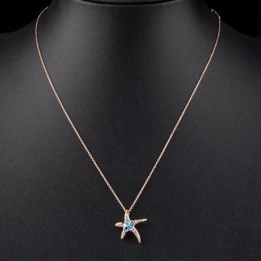Blue Crystal Sea Star Necklace