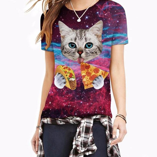3D Lovely Kitten & Galaxy Tee