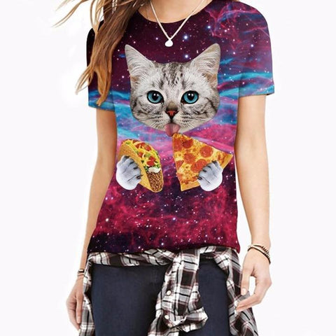 3D Lovely Kitten & Galaxy Tee