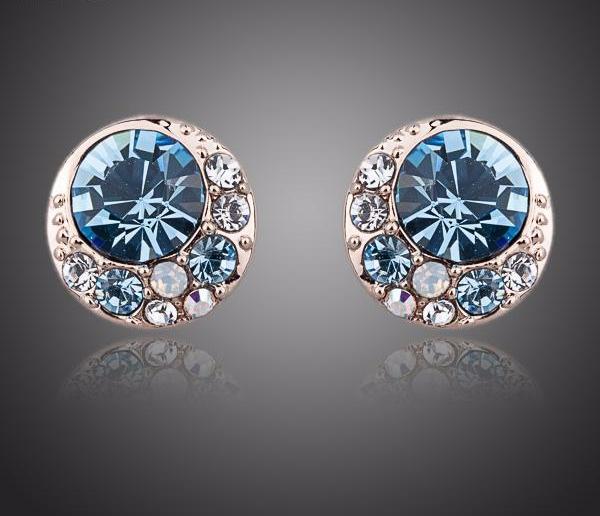 Blue Ocean Crystal Round Stud Earrings