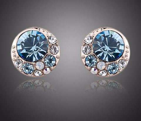 Blue Ocean Crystal Round Stud Earrings