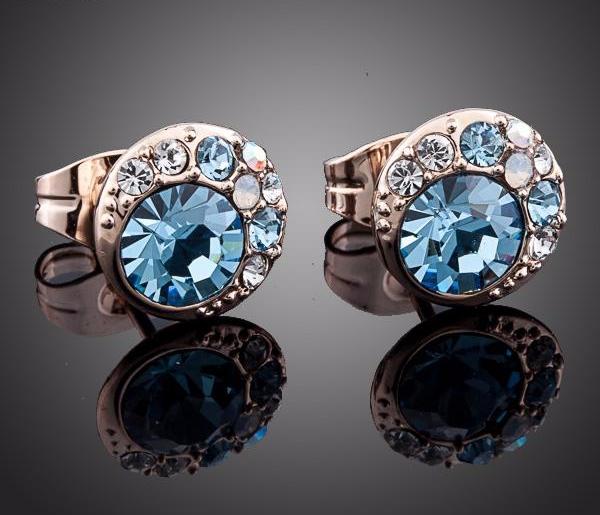 Blue Ocean Crystal Round Stud Earrings