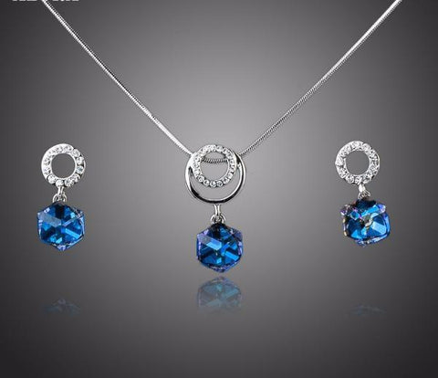 Blue Ocean Crystal Cube Jewelry Set