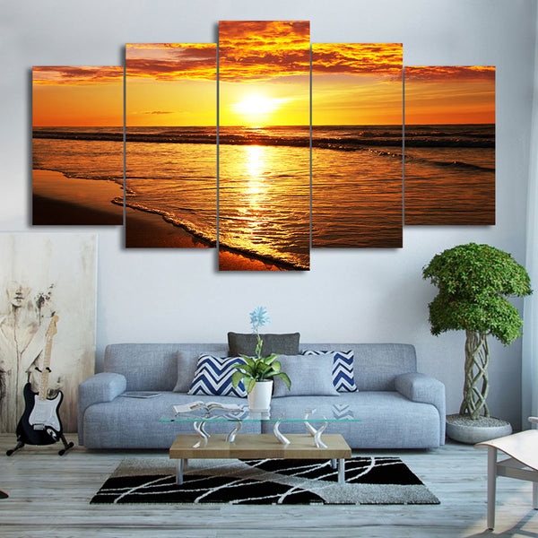 Limited Edition 5 Piece Golden Sunset Beach Canvas
