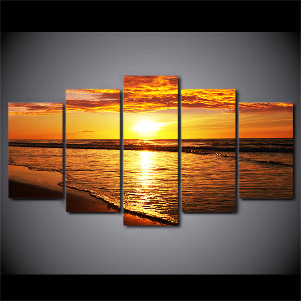 Limited Edition 5 Piece Golden Sunset Beach Canvas