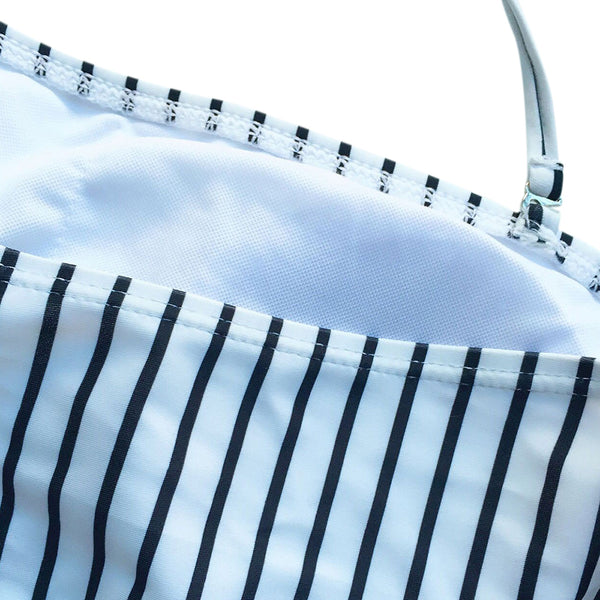 Off Shoulder Navy Striped Bikini