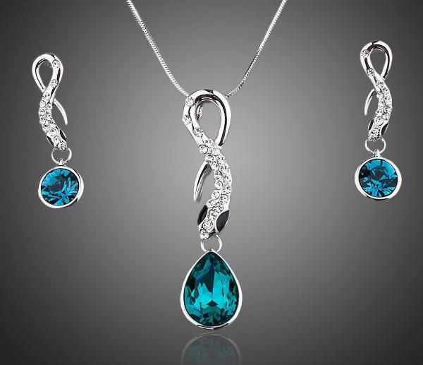 Blue Ocean Drop Crystal Jewelry Set