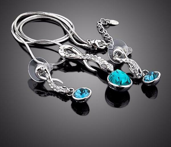 Blue Ocean Drop Crystal Jewelry Set