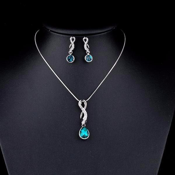 Blue Ocean Drop Crystal Jewelry Set