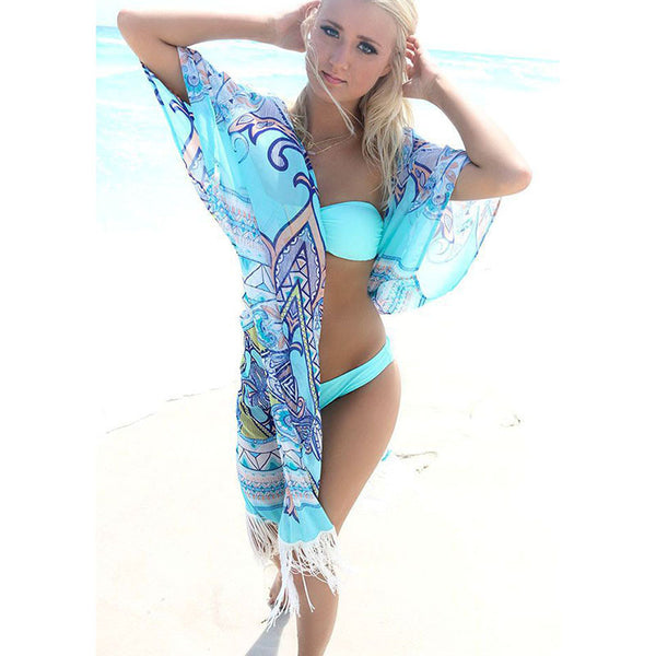 Bohemia Blue Chiffon Beach Cover Up