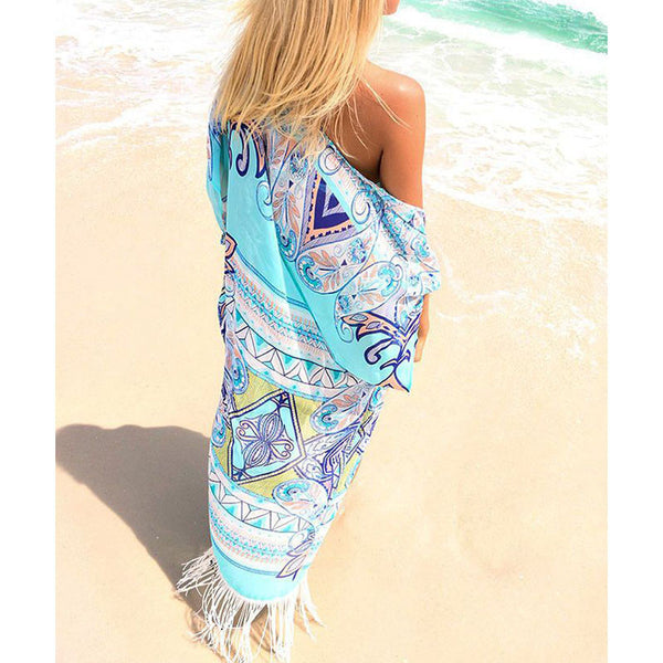 Bohemia Blue Chiffon Beach Cover Up