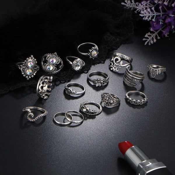 Bohemian Crown Opal Knuckle Ring Set