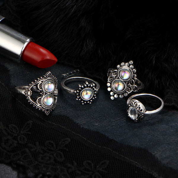 Bohemian Crown Opal Knuckle Ring Set