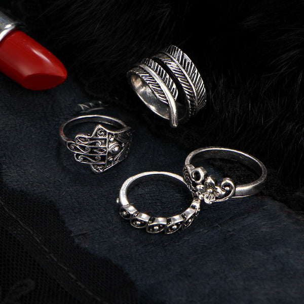 Bohemian Crown Opal Knuckle Ring Set