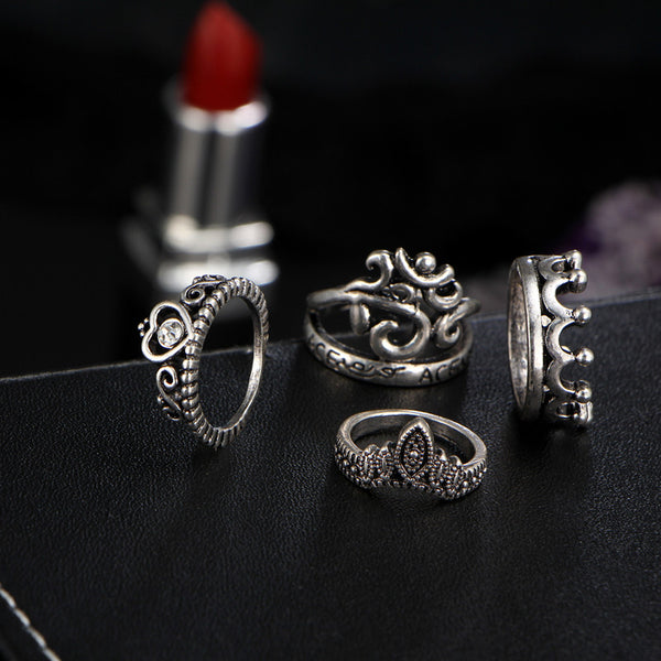 Bohemian Crown Opal Knuckle Ring Set