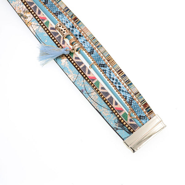 Bohemian Blue Snakeskin Leather Charm Bracelet