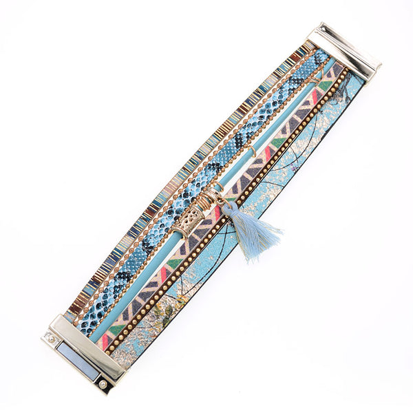 Bohemian Blue Snakeskin Leather Charm Bracelet