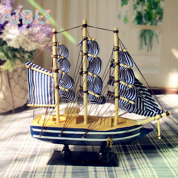 Mediterranean Style Handmade Wooden Sailing Ship (20cm)