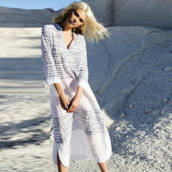 Comfortable Kaftan Striped Beach Cover Up