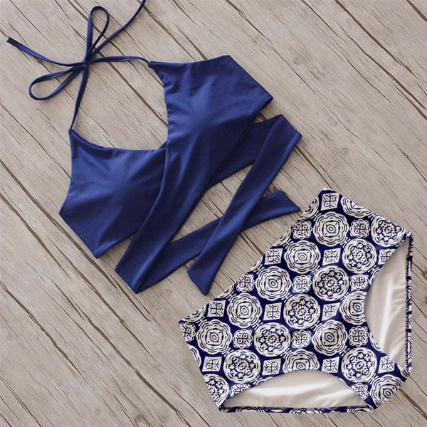 Cross High Waist Push Up Bikini