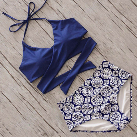 Cross High Waist Push Up Bikini