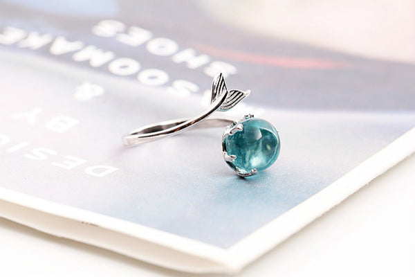 Mermaid Crystal Bubble 925 Sterling Silver Ring