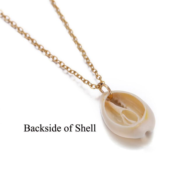 Bohemian Cowrie Conch Shell Pendant Necklace (Gold / Silver Chain)