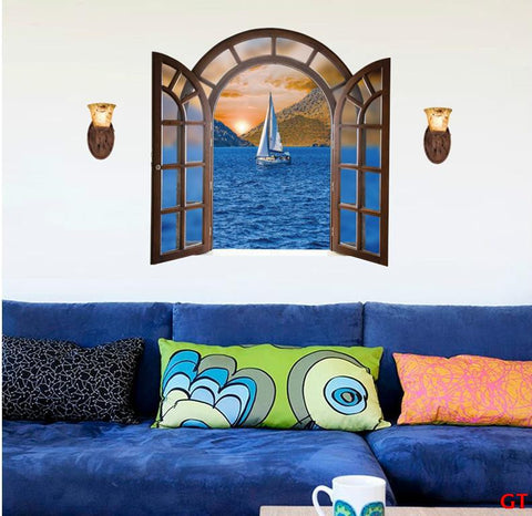 3D Removable Sail Boat & Sunset Sticker