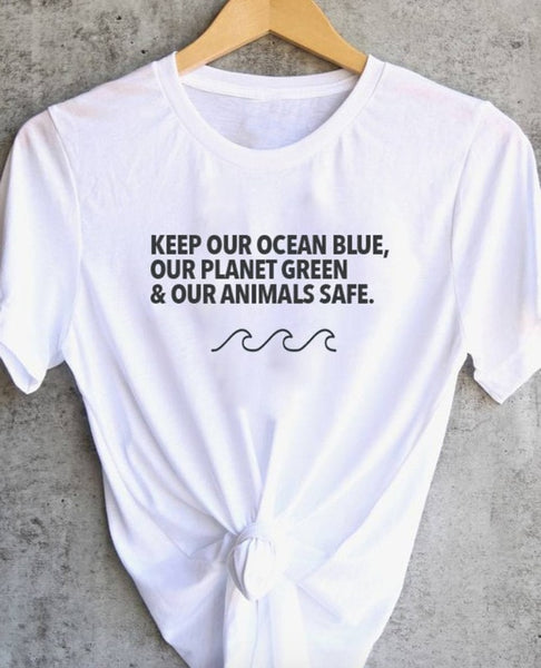 Keep Our Ocean Blue, Our Planet Green & Our Animals Safe Women T-Shirt