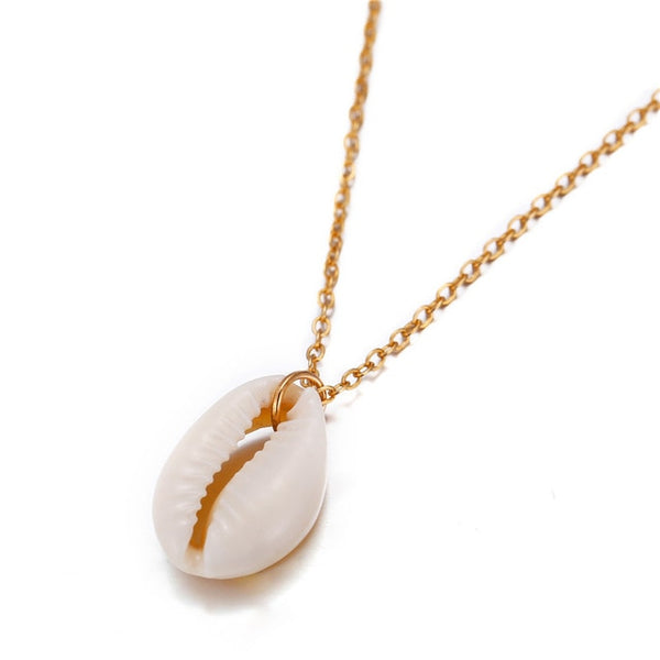 Bohemian Cowrie Conch Shell Pendant Necklace (Gold / Silver Chain)