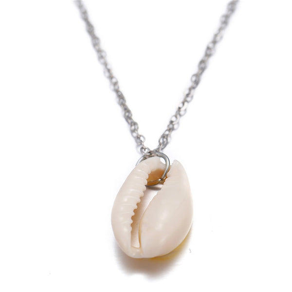 Bohemian Cowrie Conch Shell Pendant Necklace (Gold / Silver Chain)